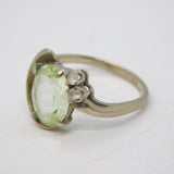 10ct White Gold, Oval-Cut Peridot & Spinel Floral Dress Ring Vintage c1970s