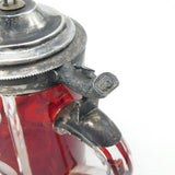 19th Century Danish Sterling Silver Topped Ruby Cut Glass Stein Antique c1850 Copenhagen