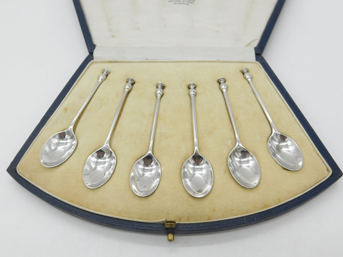 Boxed Set of Six Sterling Silver Seal Terminal Spoon 1923 Mappin & Webb Antique