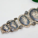 Siam Sterling Silver Niello Enamel Graduating Godess Bracelet Antique c1920