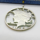 American .900 Grade Silver Peace Dollar Pierced Fob Pendant Antique 1922