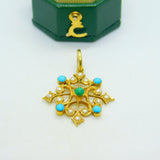 Victorian 18ct Yellow Gold, Pearl & Turquoise Floral Drop Pendant Antique c1880