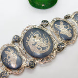 Siam Sterling Silver Niello Enamel Graduating Godess Bracelet Antique c1920