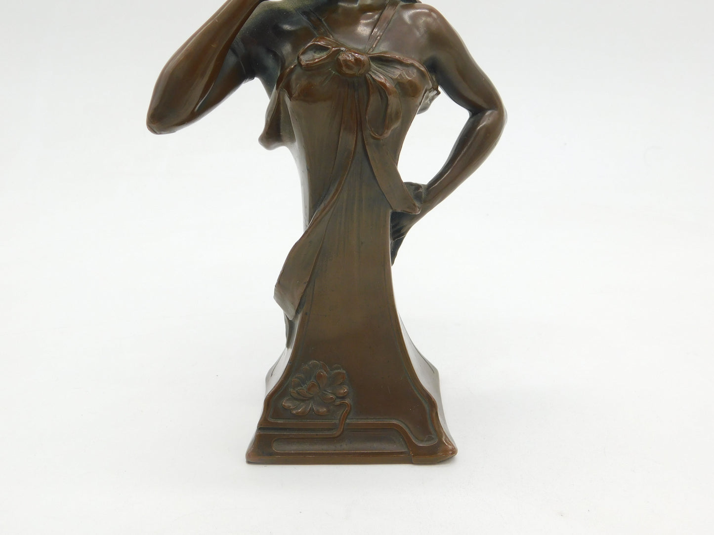 Victorian Art Nouveau Cast Bronze Sculpture of Young Lady Antique c1890