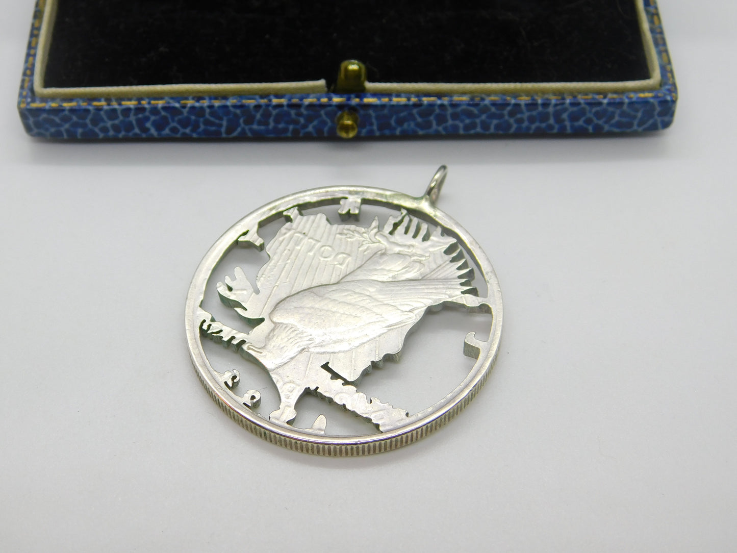 American .900 Grade Silver Peace Dollar Pierced Fob Pendant Antique 1922