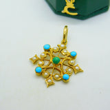 Victorian 18ct Yellow Gold, Pearl & Turquoise Floral Drop Pendant Antique c1880