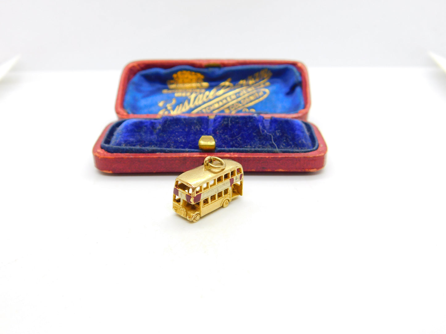 Enamel 9ct Yellow Gold London Double Decker Bus Charm or Pendant Vintage 1967