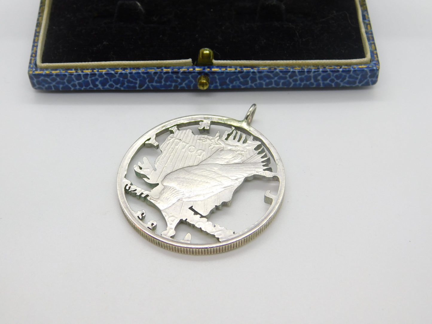 American .900 Grade Silver Peace Dollar Pierced Fob Pendant Antique 1922