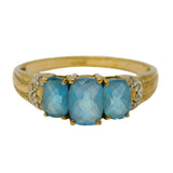 9ct Yellow Gold, Three-Stone Topaz & Diamond Dress Ring Vintage c1990
