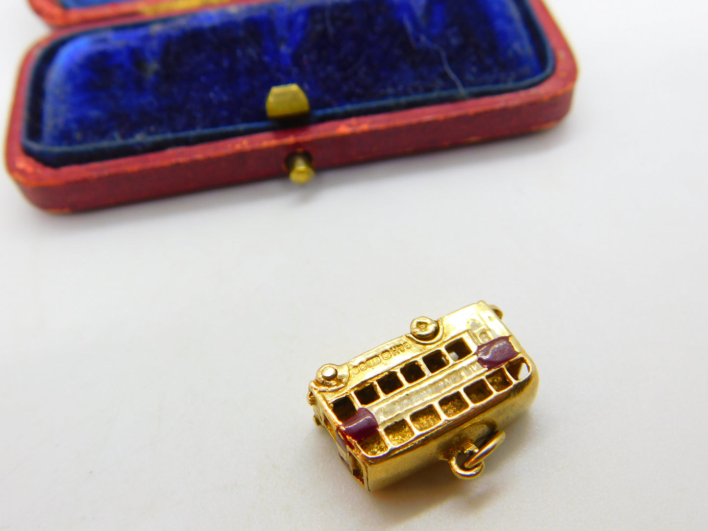 Enamel 9ct Yellow Gold London Double Decker Bus Charm or Pendant Vintage 1967