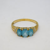 9ct Yellow Gold, Three-Stone Topaz & Diamond Dress Ring Vintage c1990