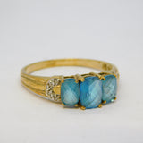 9ct Yellow Gold, Three-Stone Topaz & Diamond Dress Ring Vintage c1990