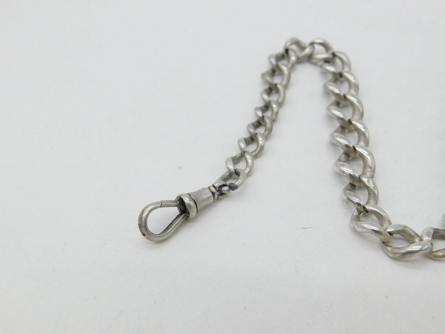 Victorian Sterling Silver Graduating Albert Watch Chain with Fob 1886 Antique