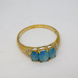 9ct Yellow Gold, Three-Stone Topaz & Diamond Dress Ring Vintage c1990