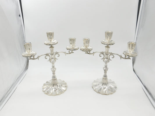 Pair of Large Mexican Cast Sterling Silver Candelabras Juvento Lopez Reyes 2.51kg Mexico City c1930