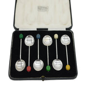 Boxed Set of Sterling Silver Bean Terminal Coffee Spoons Antique 1936 Birmingham