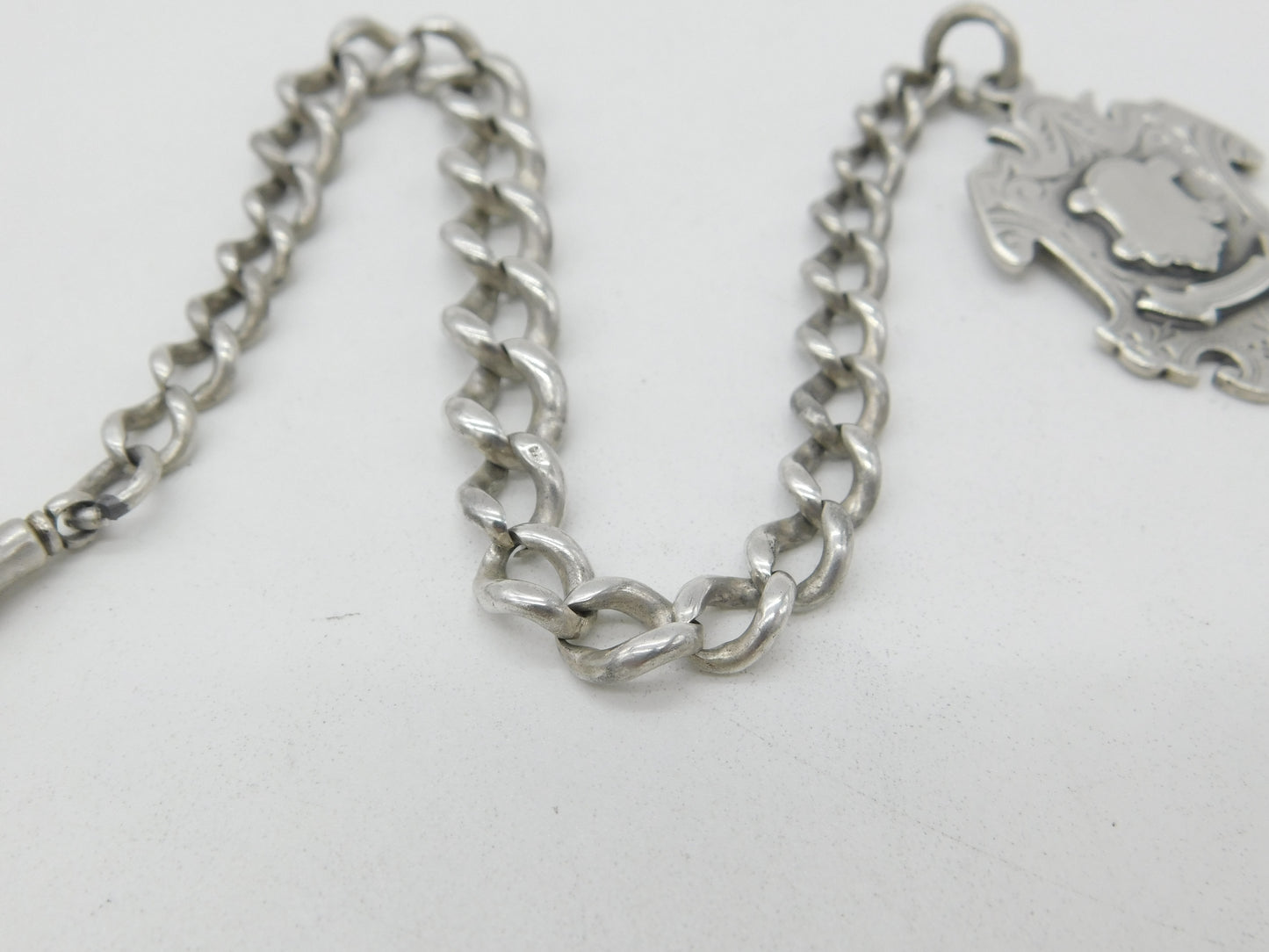 Victorian Sterling Silver Graduating Albert Watch Chain with Fob 1886 Antique