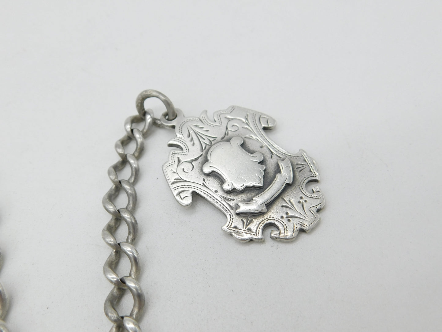 Victorian Sterling Silver Graduating Albert Watch Chain with Fob 1886 Antique