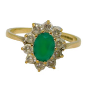 9ct Yellow Gold, Emerald & Spinel Floral Cluster Ring Vintage 1988 London
