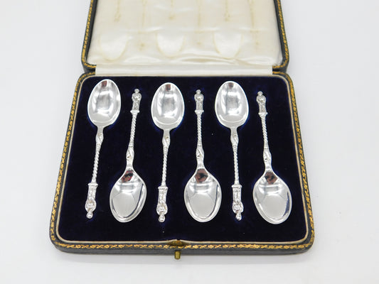 Boxed Set of Six Sterling Silver Apostle Terminal Teaspoons 1924 Sheffield