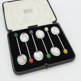 Boxed Set of Sterling Silver Bean Terminal Coffee Spoons Antique 1936 Birmingham