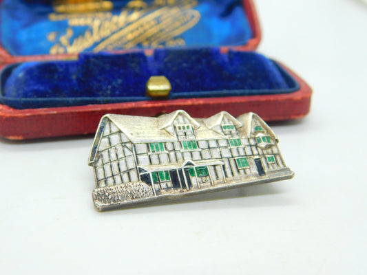 Victorian Sterling Silver & Enamel Shakespeare's Birthplace Brooch Antique 1876