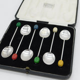 Boxed Set of Sterling Silver Bean Terminal Coffee Spoons Antique 1936 Birmingham