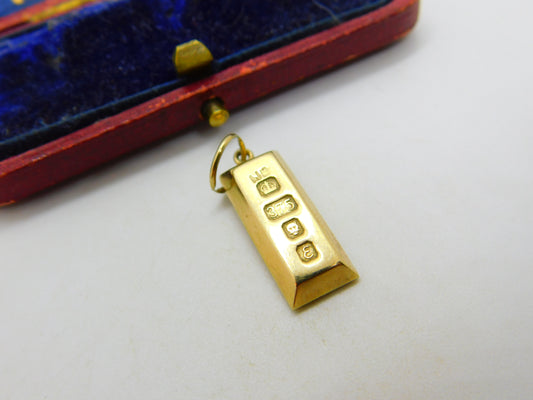 Bullion Bar 9ct Yellow Gold Ingot Pendant or Charm Vintage 1979 London