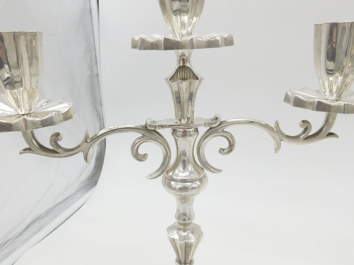 Pair of Large Mexican Cast Sterling Silver Candelabras Juvento Lopez Reyes 2.51kg Mexico City c1930