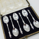 Boxed Set of Six Sterling Silver Apostle Terminal Teaspoons 1924 Sheffield