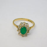 9ct Yellow Gold, Emerald & Spinel Floral Cluster Ring Vintage 1988 London