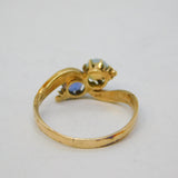 Victorian 9ct Gold, Sapphire, Opal & Seed Pearl Toi et Moi Ring Antique c1860s