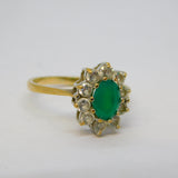 9ct Yellow Gold, Emerald & Spinel Floral Cluster Ring Vintage 1988 London