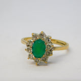 9ct Yellow Gold, Emerald & Spinel Floral Cluster Ring Vintage 1988 London