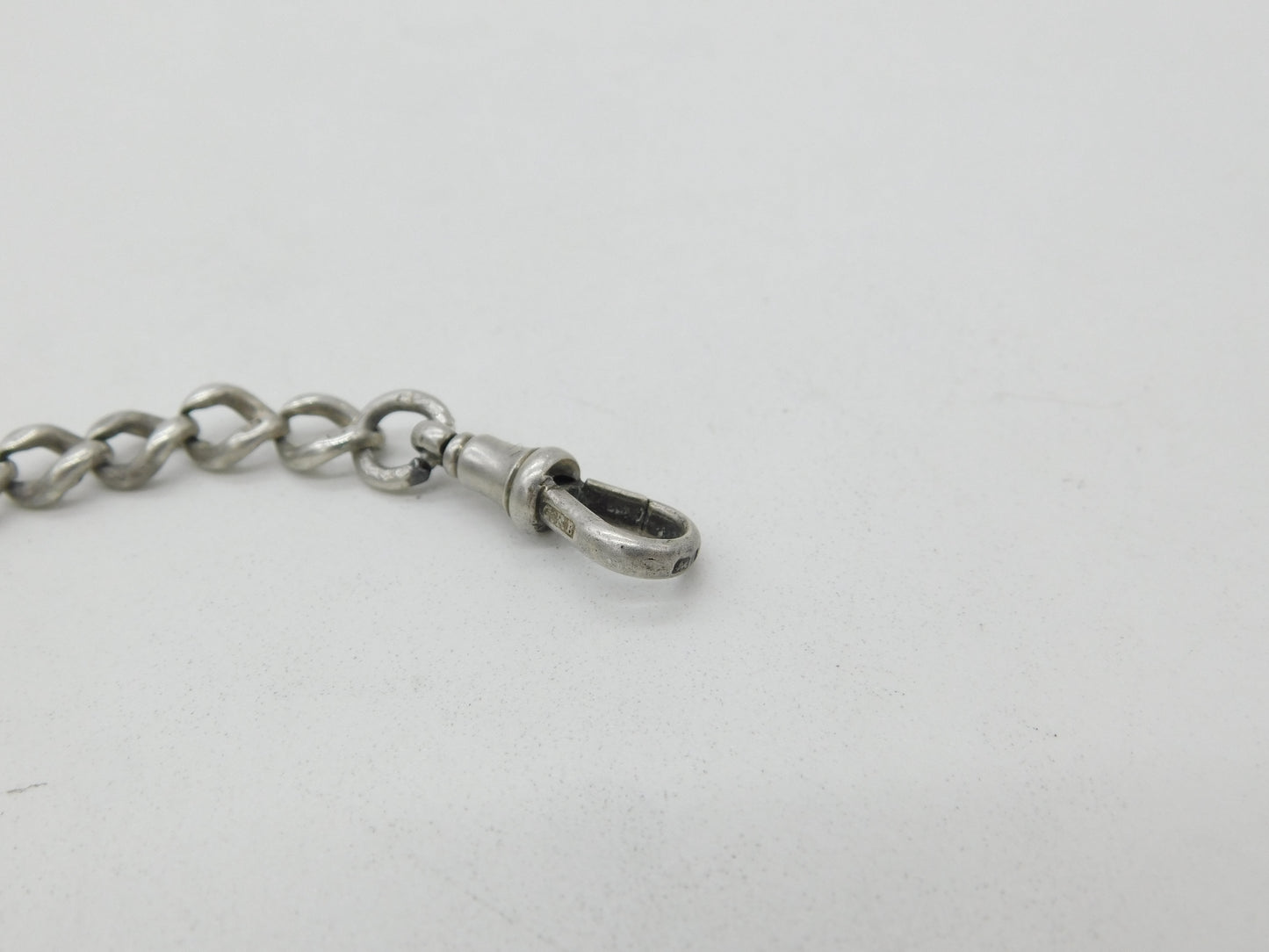 Victorian Sterling Silver Graduating Albert Watch Chain with Fob 1886 Antique