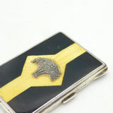 Sterling Silver, Yellow-Black Enamel, Marcasite Ladies Cigarette Case Antique 1930 London