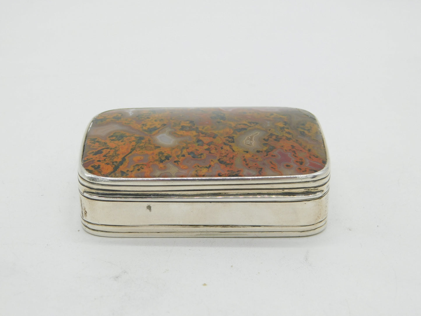 George III Scottish Perth Sterling Silver Agate Topped Snuff Box Antique c1800