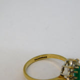 9ct Yellow Gold, Emerald & Spinel Floral Cluster Ring Vintage 1988 London