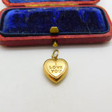 "I Love You" Heart 9ct Yellow Gold Charm or Pendant Vintage 1975 Sheffield