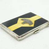Sterling Silver, Yellow-Black Enamel, Marcasite Ladies Cigarette Case Antique 1930 London