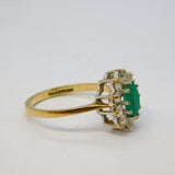 9ct Yellow Gold, Emerald & Spinel Floral Cluster Ring Vintage 1988 London