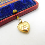 "I Love You" Heart 9ct Yellow Gold Charm or Pendant Vintage 1975 Sheffield