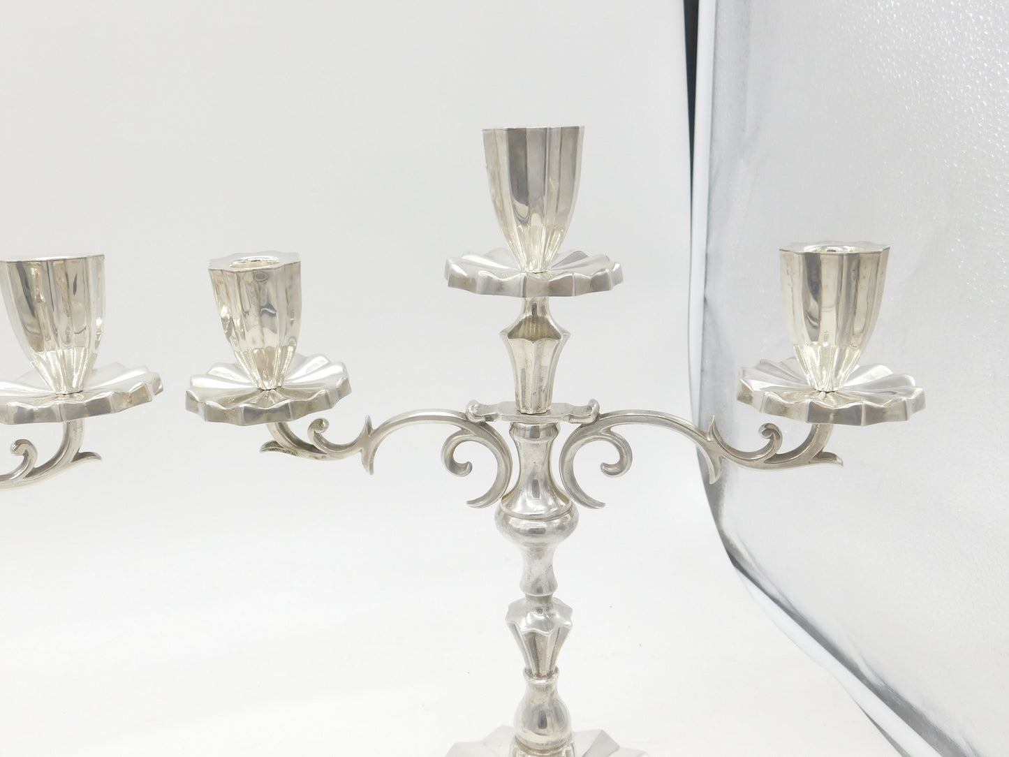 Pair of Large Mexican Cast Sterling Silver Candelabras Juvento Lopez Reyes 2.51kg Mexico City c1930