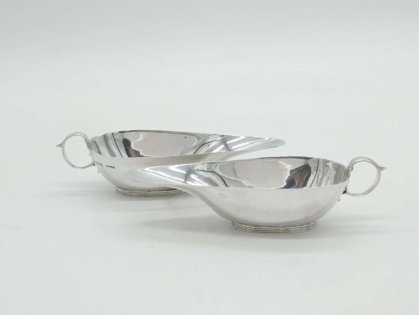 Pair of Sterling Silver Elongated Sauce Boats Antique 1934 Birmingham Art Deco
