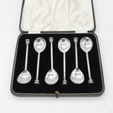 Boxed Set of Six Sterling Silver Seal Terminal Teaspoons Antique 1924 Sheffield