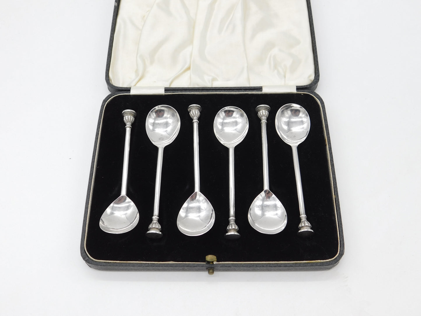 Boxed Set of Six Sterling Silver Seal Terminal Teaspoons Antique 1924 Sheffield