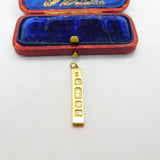 English 9ct Yellow Gold 1977 Bullion Bar Pendant or Charm Vintage London