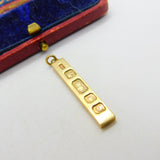 English 9ct Yellow Gold 1977 Bullion Bar Pendant or Charm Vintage London