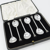 Boxed Set of Six Sterling Silver Seal Terminal Teaspoons Antique 1924 Sheffield