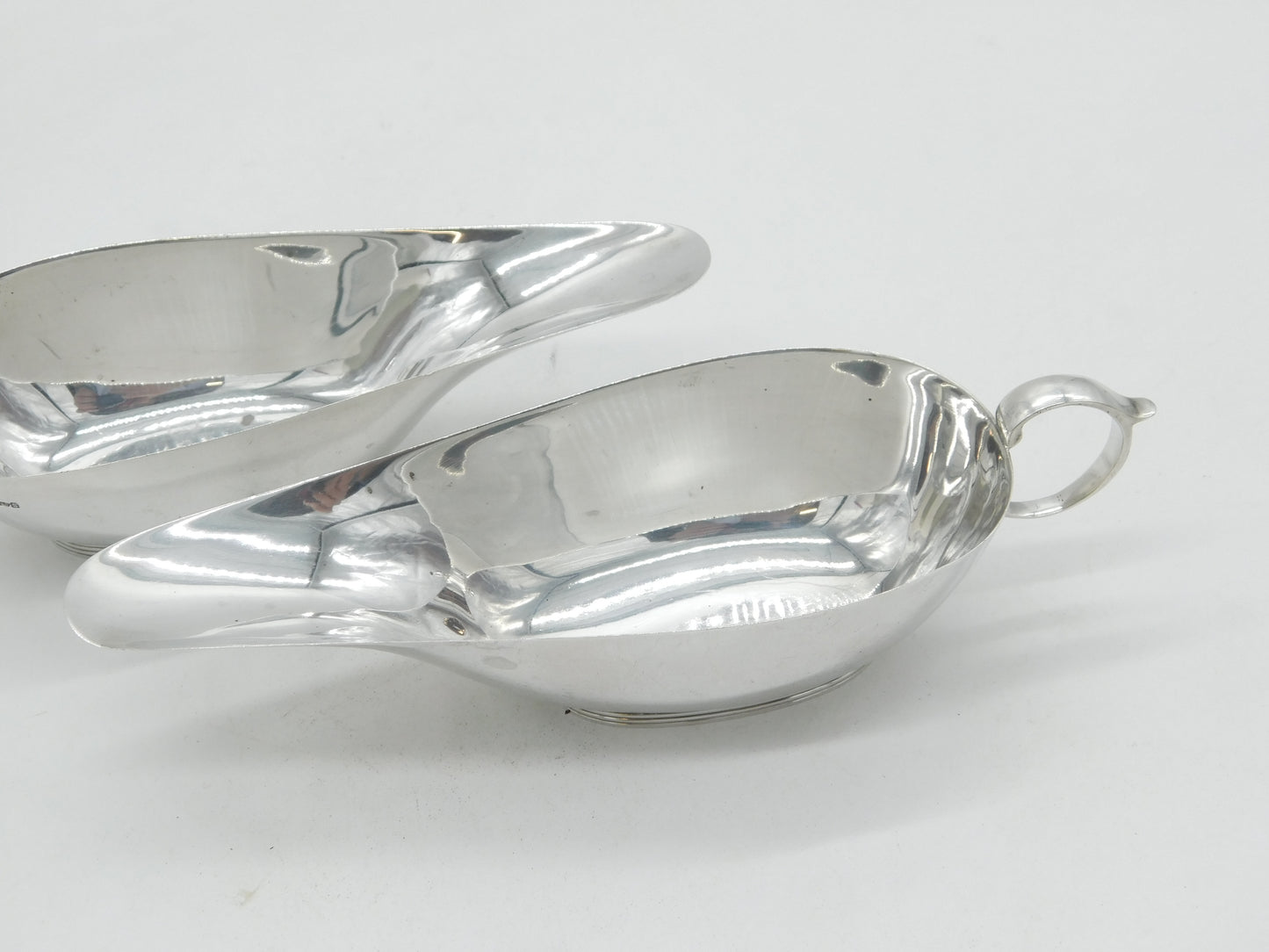 Pair of Sterling Silver Elongated Sauce Boats Antique 1934 Birmingham Art Deco